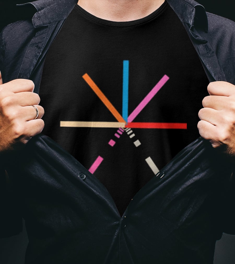 Geometric Color Burst Minimalist Composition Pink Red Blue Beige Stripes T-Shirt