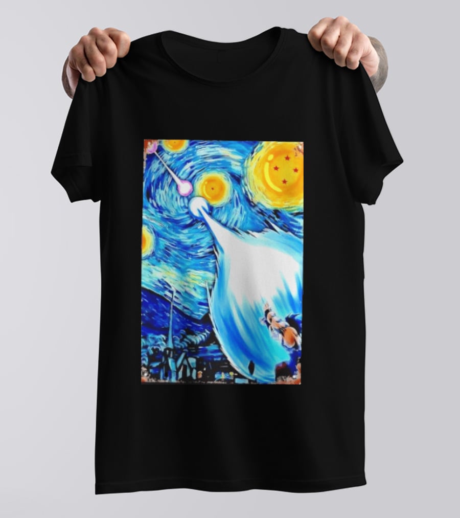 Goku Dragon Ball Z Kamehameha Wave Van Gogh Starry Night Fusion T-Shirt