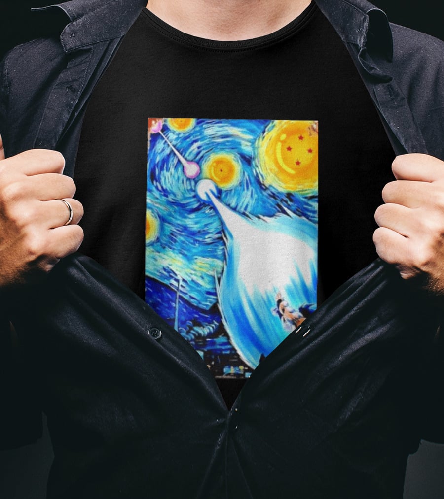 Goku Dragon Ball Z Kamehameha Wave Van Gogh Starry Night Fusion T-Shirt