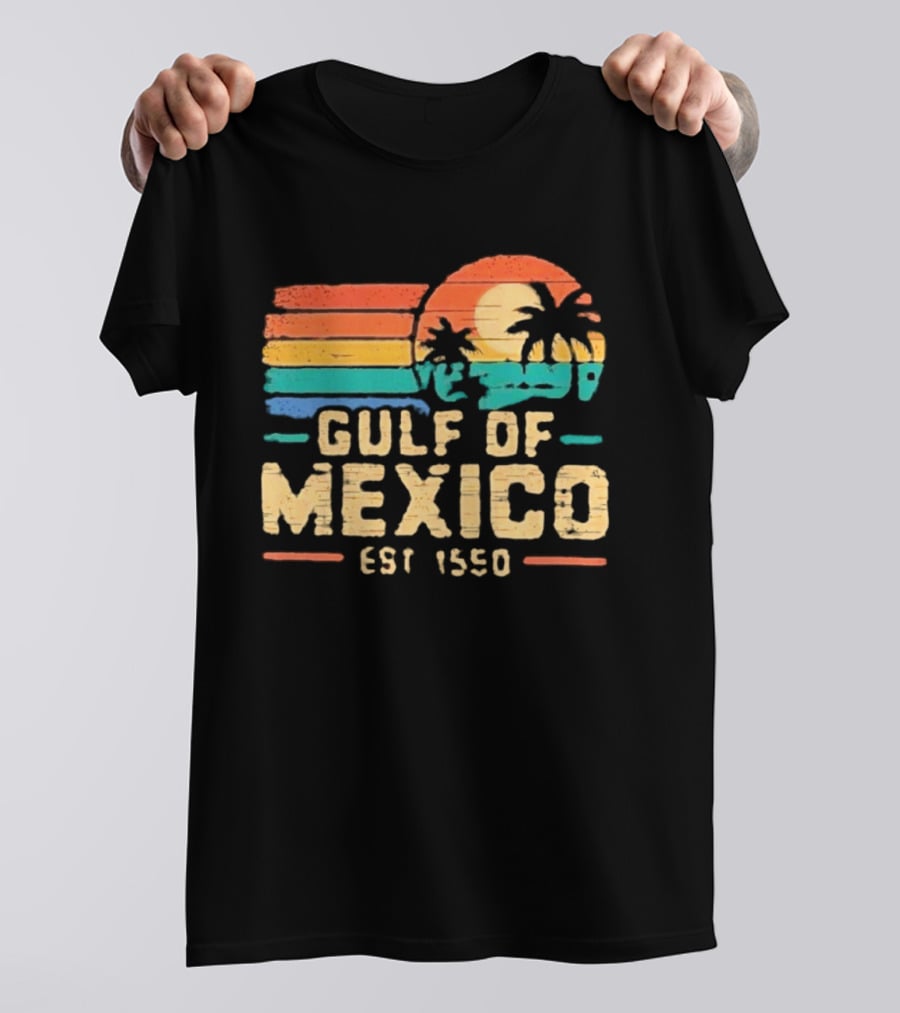 Gulf Of Mexico Est 1550 Retro Sunset Palm Trees Ocean T-Shirt