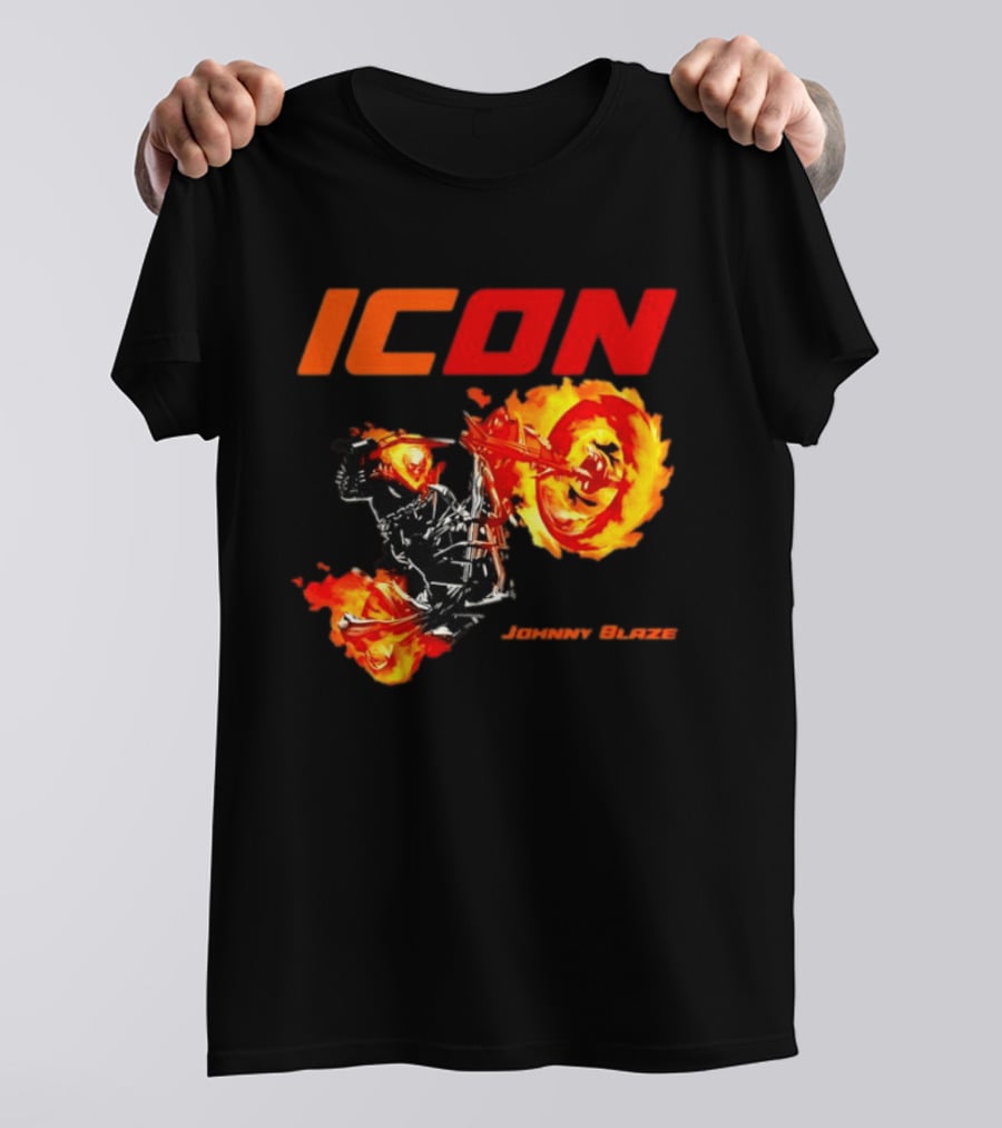 ICON Johnny Blaze Marvel Ghost Rider Fiery Motorcycle T-Shirt