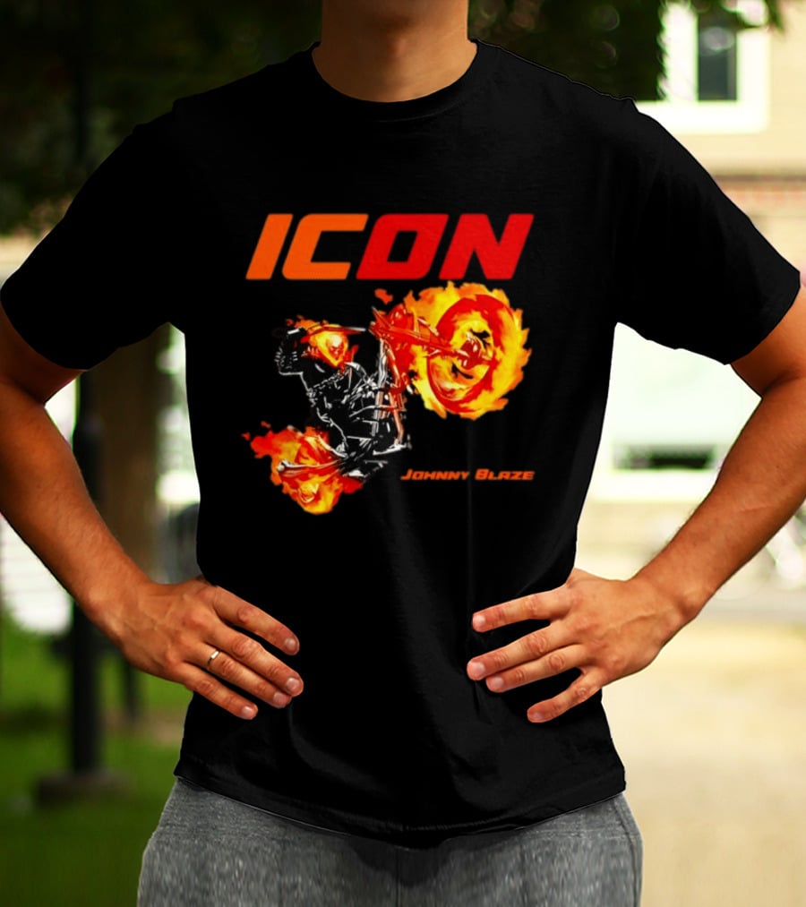 ICON Johnny Blaze Marvel Ghost Rider Fiery Motorcycle T-Shirt