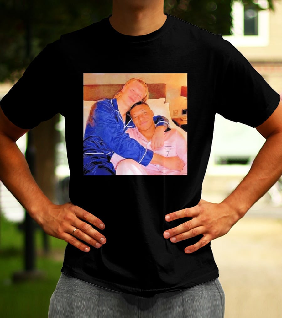 Kylian Mbappé Erling Haaland Pajama Party Soccer Stars Relaxing Together T-Shirt