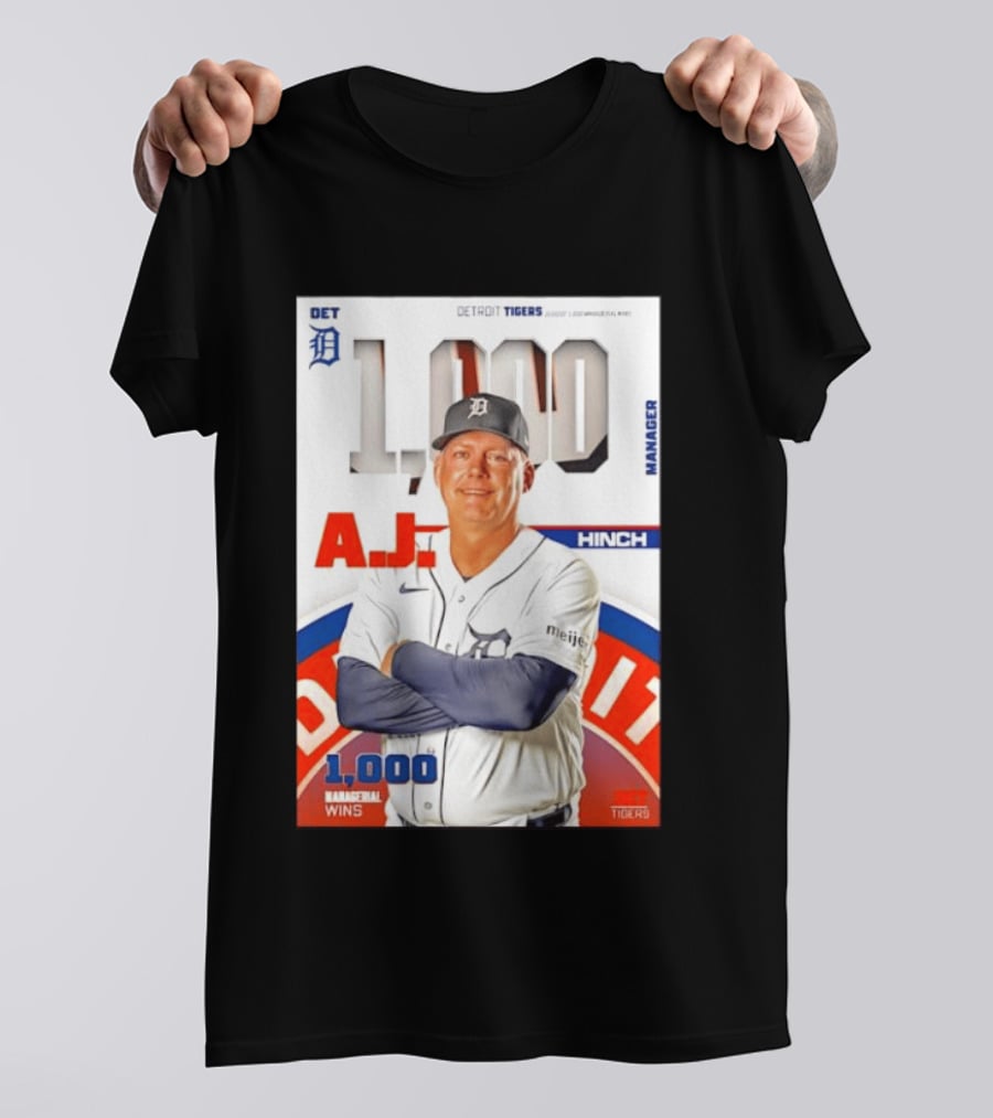 DET Detroit Tigers A.J. Hinch 1000 Managerial Wins T-Shirt