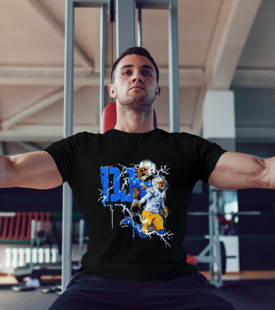 Derwin James Chargers Football Lightning DJ Bold Blue Yellow Action Splash T-Shirt