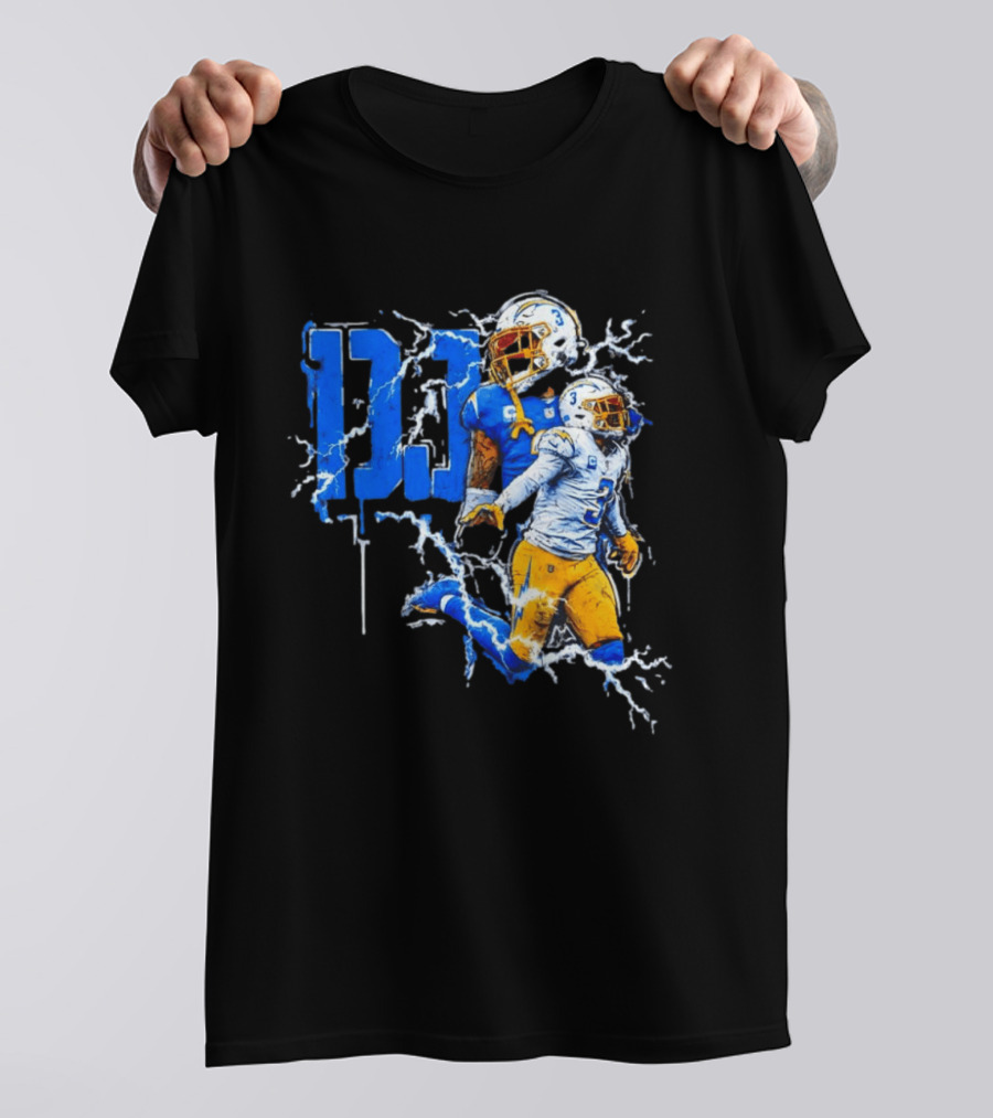 Derwin James Chargers Football Lightning DJ Bold Blue Yellow Action Splash T-Shirt