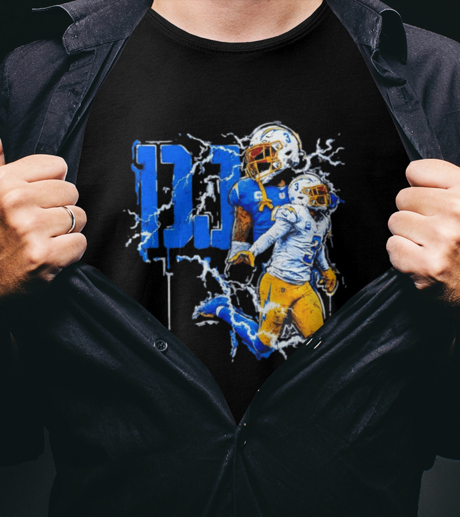 Derwin James Chargers Football Lightning DJ Bold Blue Yellow Action Splash T-Shirt