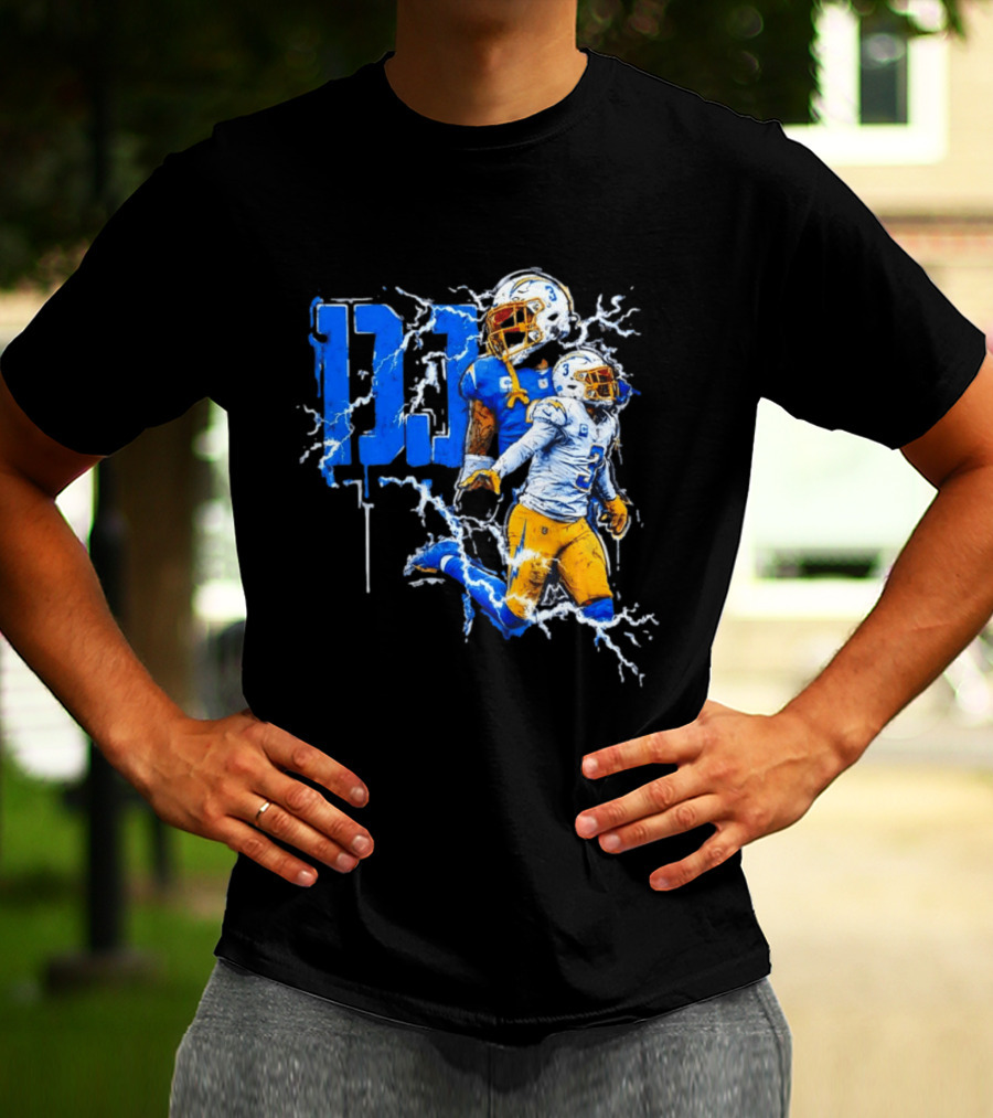 Derwin James Chargers Football Lightning DJ Bold Blue Yellow Action Splash T-Shirt