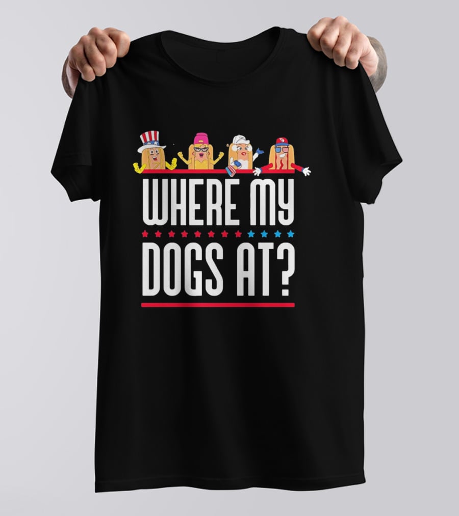 Independence Day Party Friends Where My Dogs At Patriotic Hotdog Characters T-Shirt