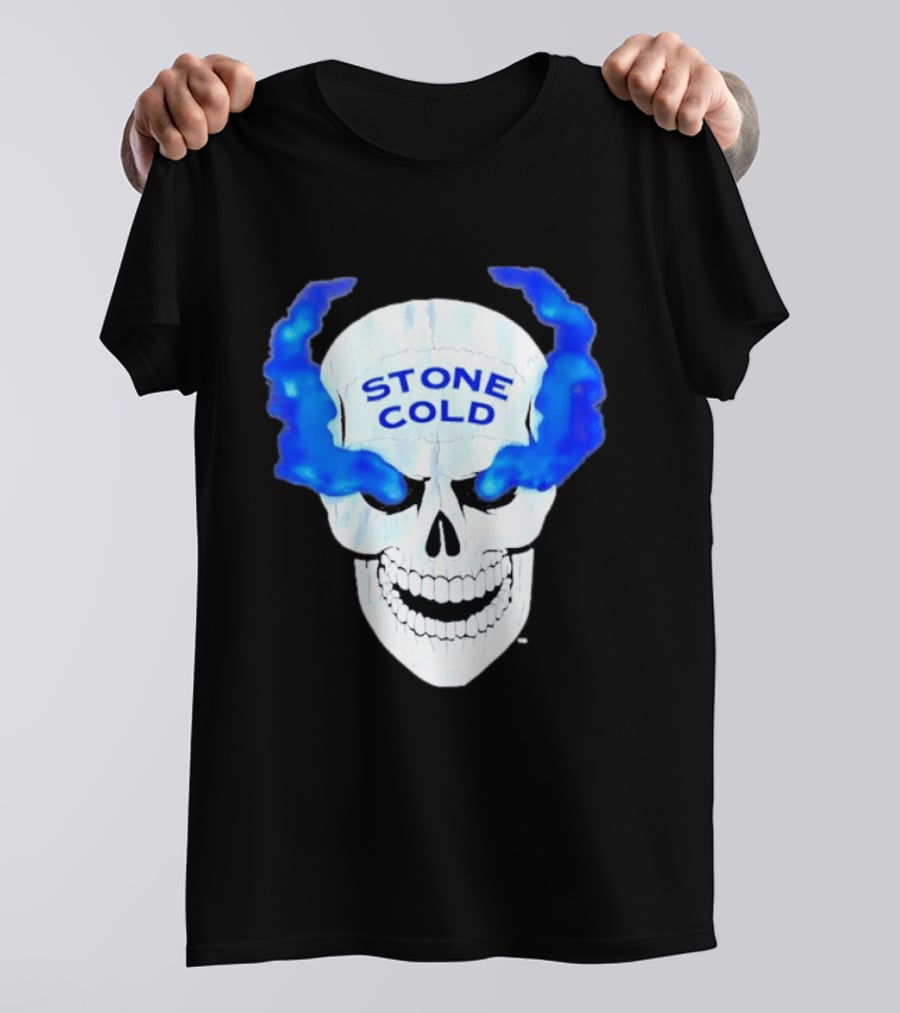 Stone Cold Skull WWE Wrestling Iconic Blue Flames T-Shirt
