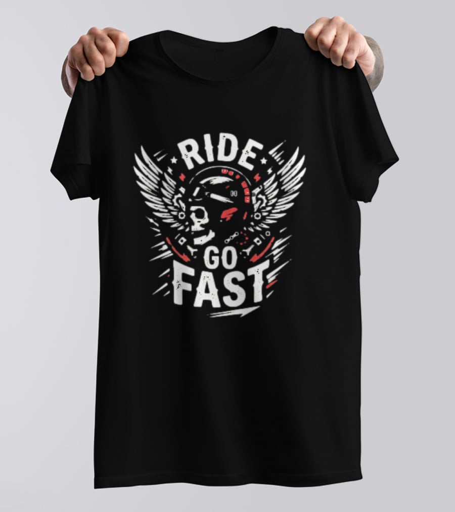 Ride Go Fast Motorcycle Rider Skull Helmet Wings T-Shirt
