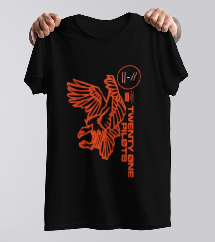 Twenty One Pilots Logo With Red Hawk Symbol And Band Name T-Shirt