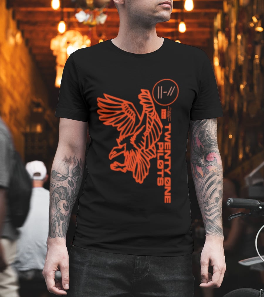 Twenty One Pilots Logo With Red Hawk Symbol And Band Name T-Shirt