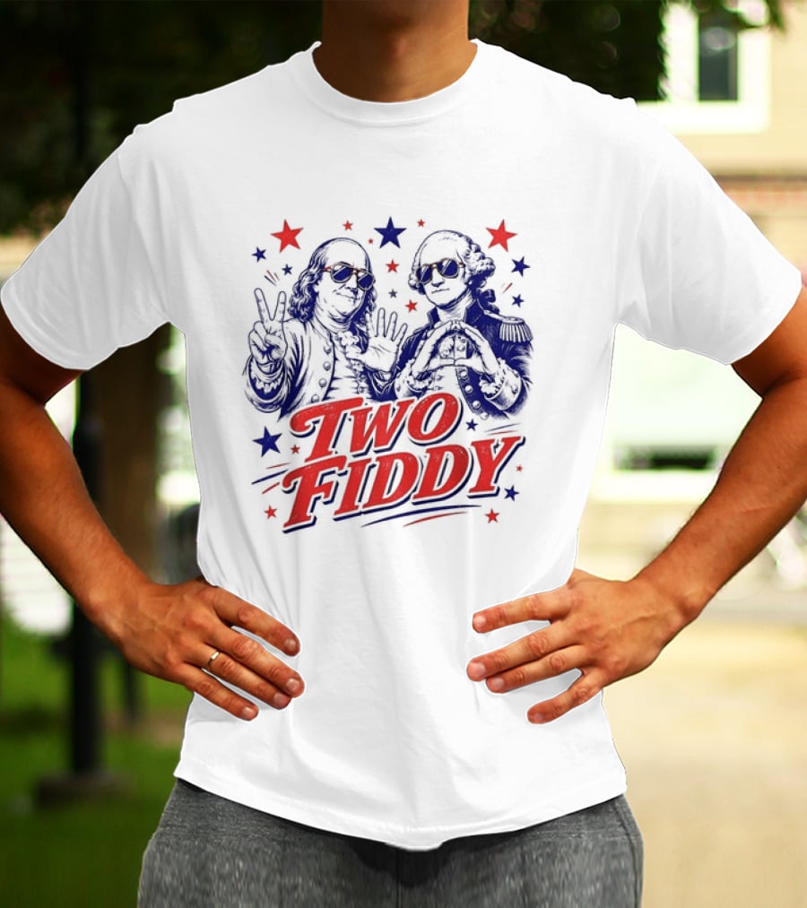 Benjamin Franklin George Washington Two Fiddy America 250 Years Anniversary Celebration T-Shirt