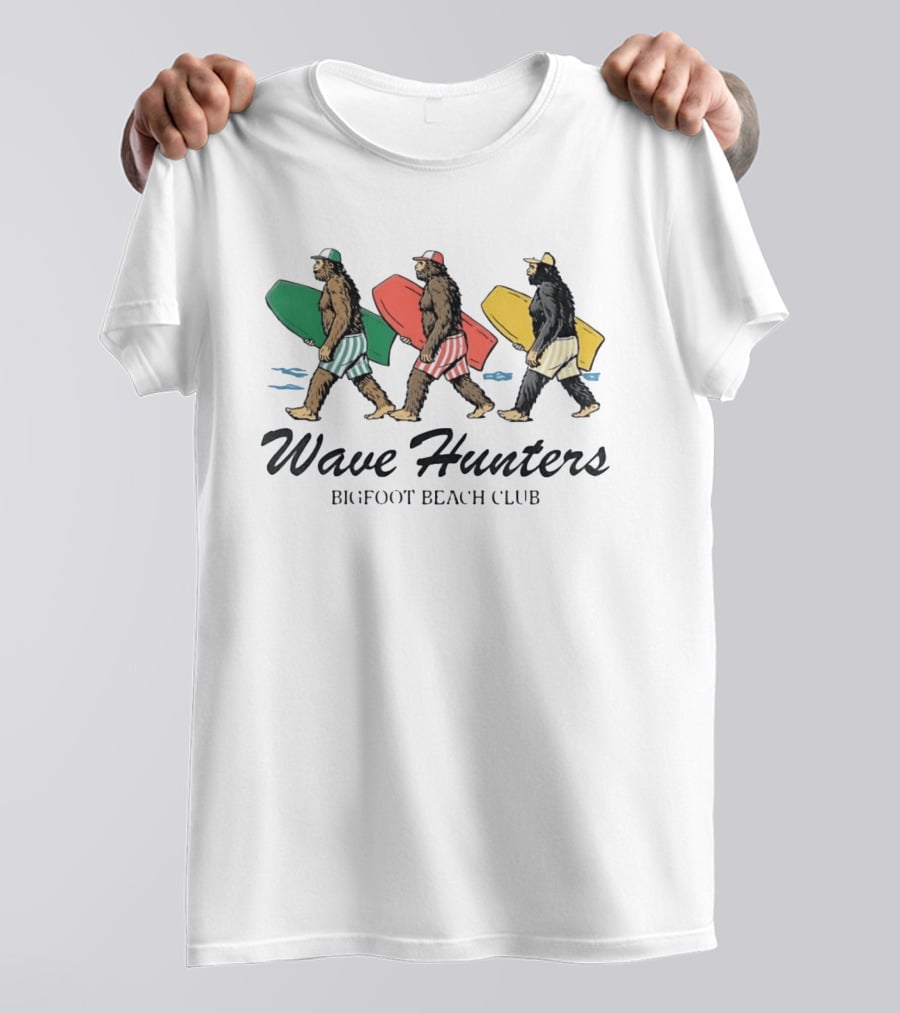 Wave Hunters Bigfoot Beach Club Surfing Adventure T-Shirt