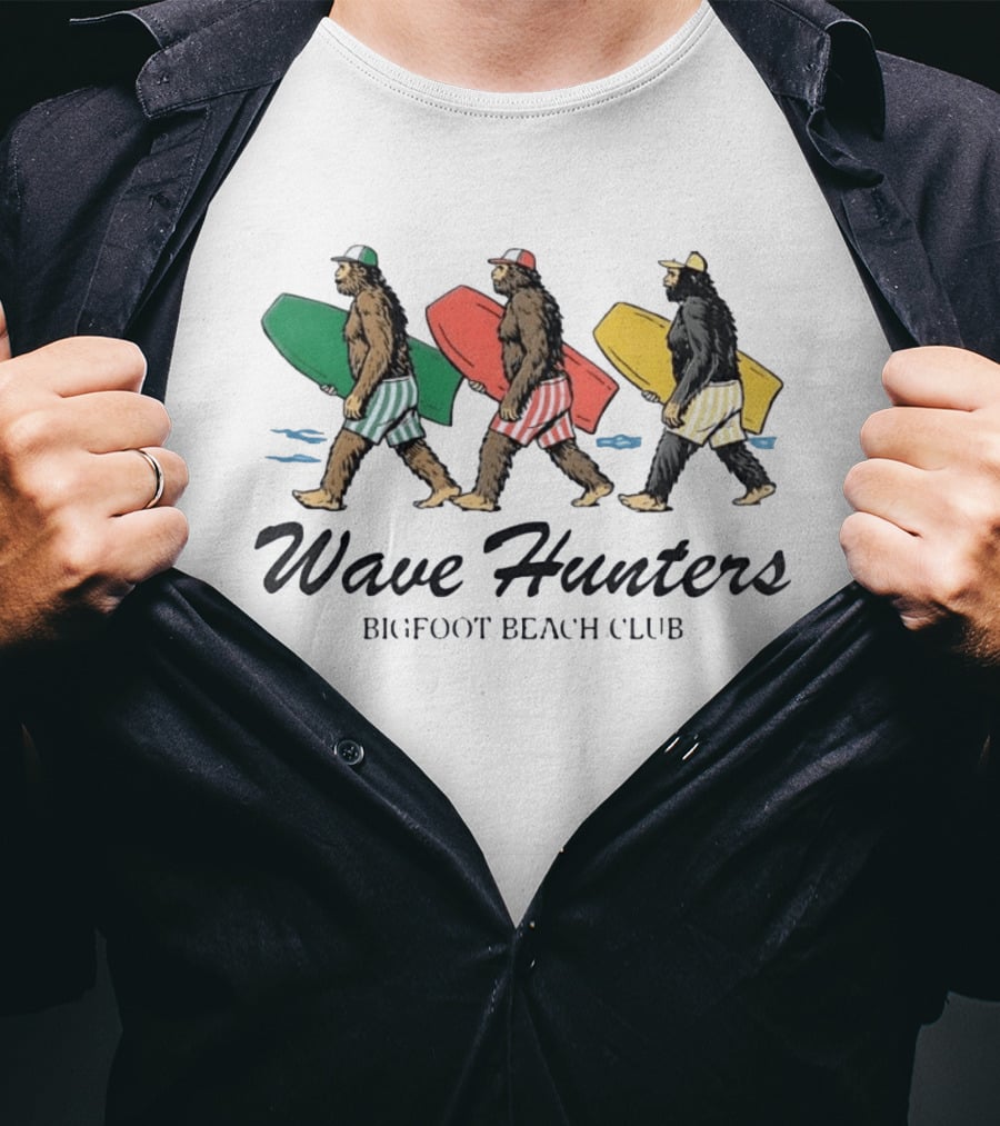 Wave Hunters Bigfoot Beach Club Surfing Adventure T-Shirt