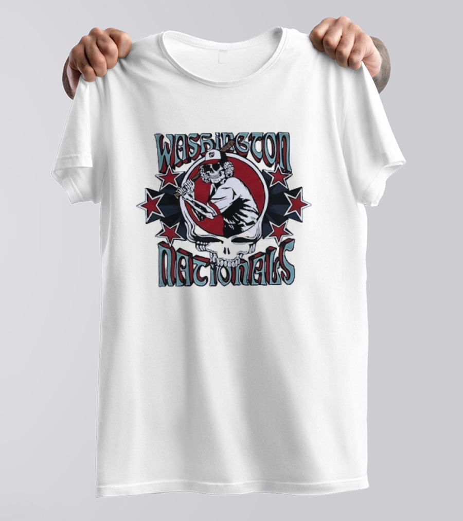 Nostalgic Washington Nationals Baseball Skeleton Batter Star T-Shirt