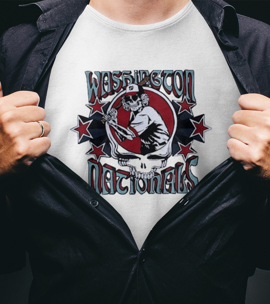 Nostalgic Washington Nationals Baseball Skeleton Batter Star T-Shirt