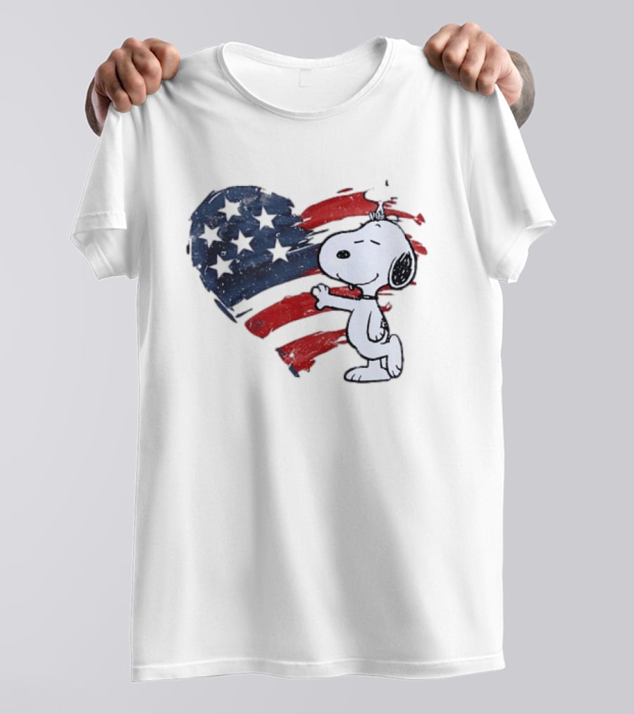 Snoopy Woodstock American Flag Heart Hug T-Shirt