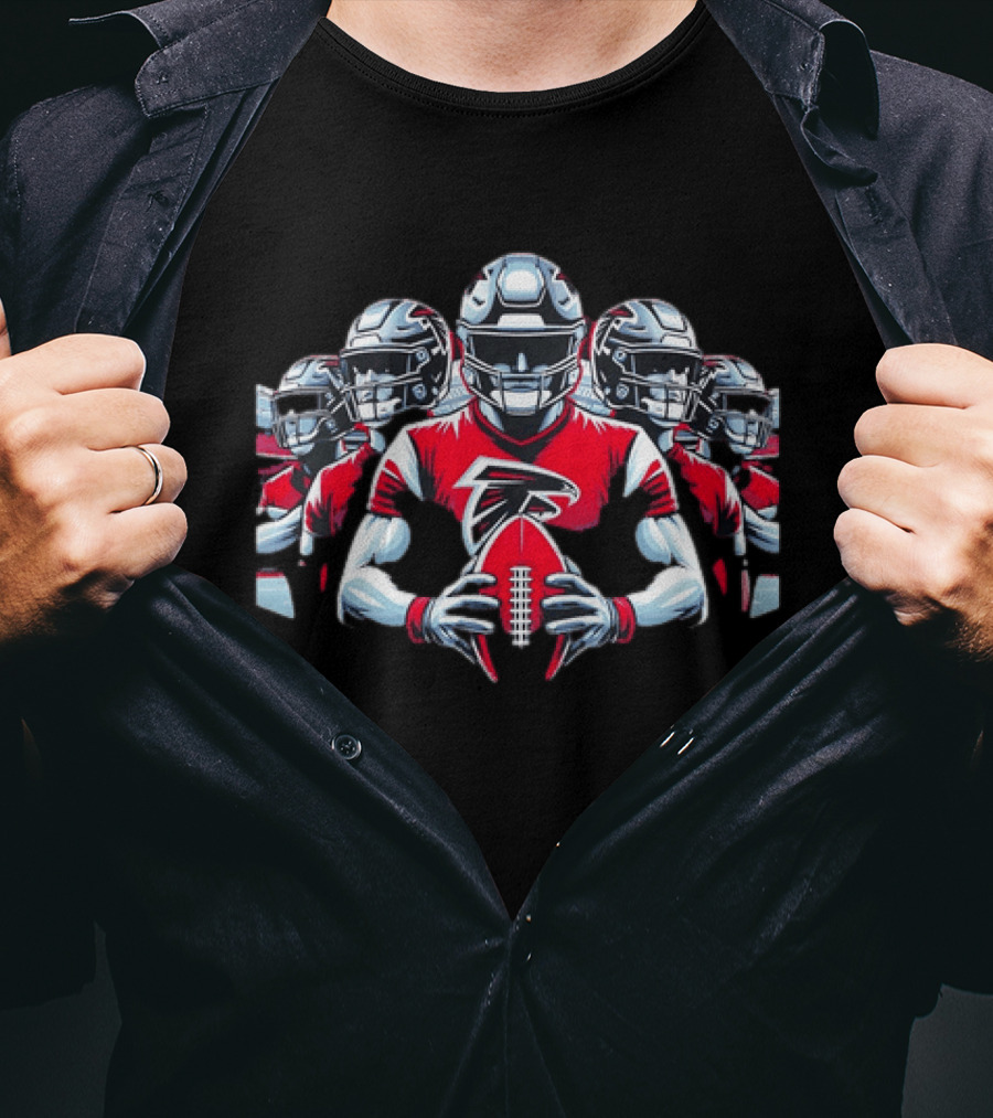Atlanta Falcons Football Players Red Jersey Art Holding Team Ball T-Shirt
