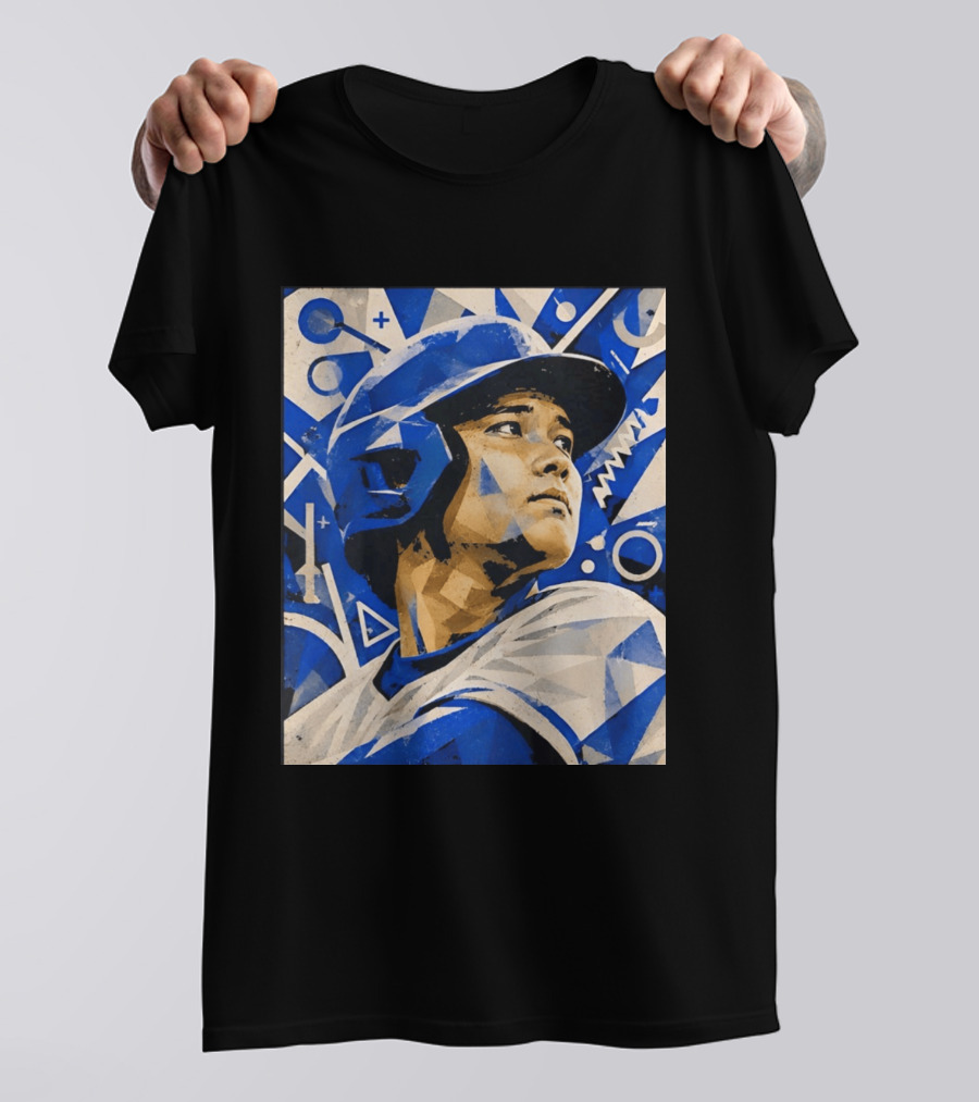 Baseball Player In Geometric Blue Abstract T-Shirt