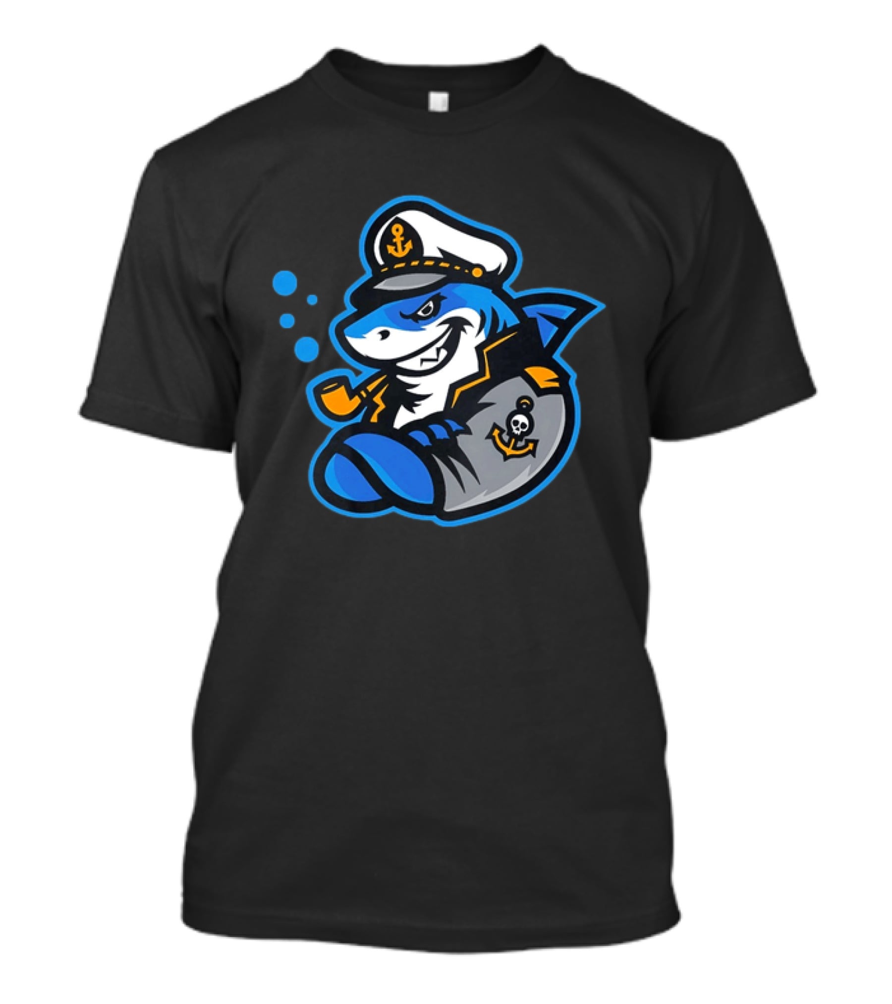 Captain Shark Nautical Sea Captain Smoking Pipe With Anchor Patch T-Shirt