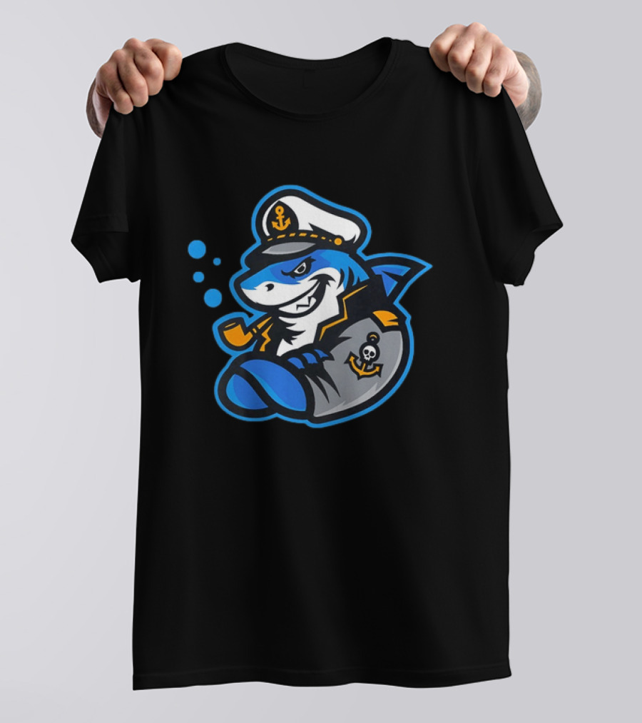 Captain Shark Nautical Sea Captain Smoking Pipe With Anchor Patch T-Shirt