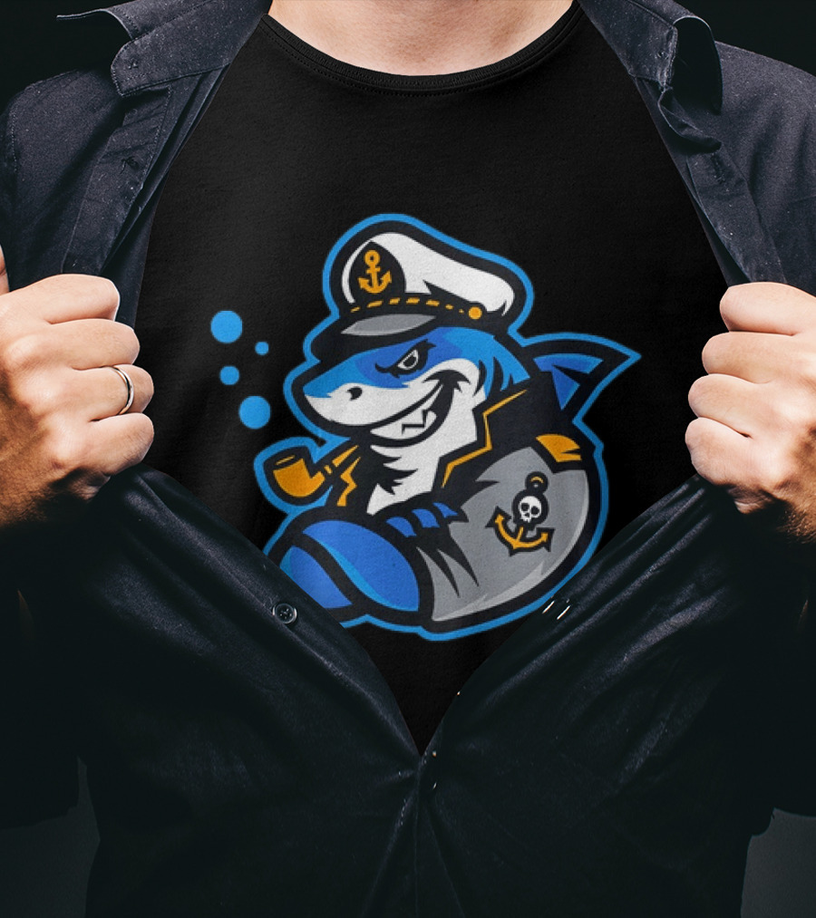Captain Shark Nautical Sea Captain Smoking Pipe With Anchor Patch T-Shirt