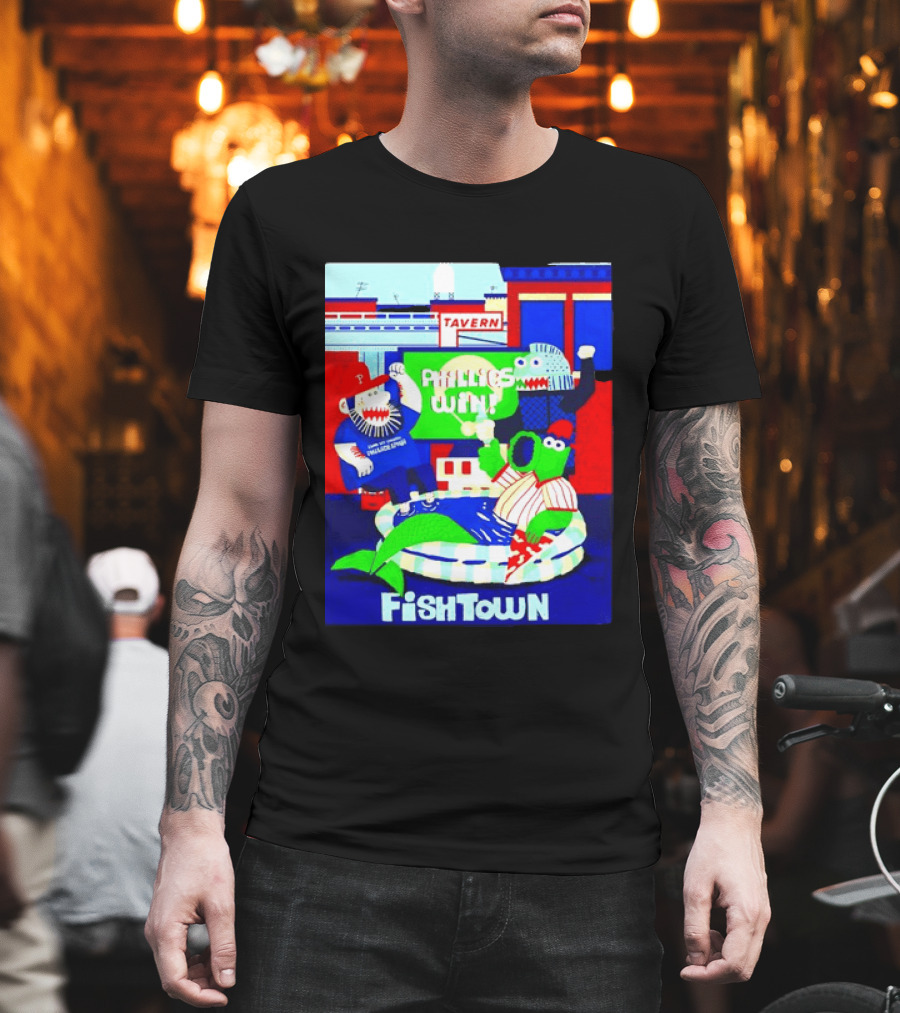 Phillies Win City Of Neighborhoods Fishtown Phillies Phanatic Tavern Scene T-Shirt