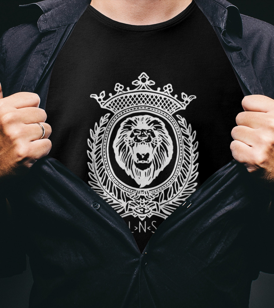 LNS Lion Crowned Heraldic Crest Monochromatic Cotton T-Shirt