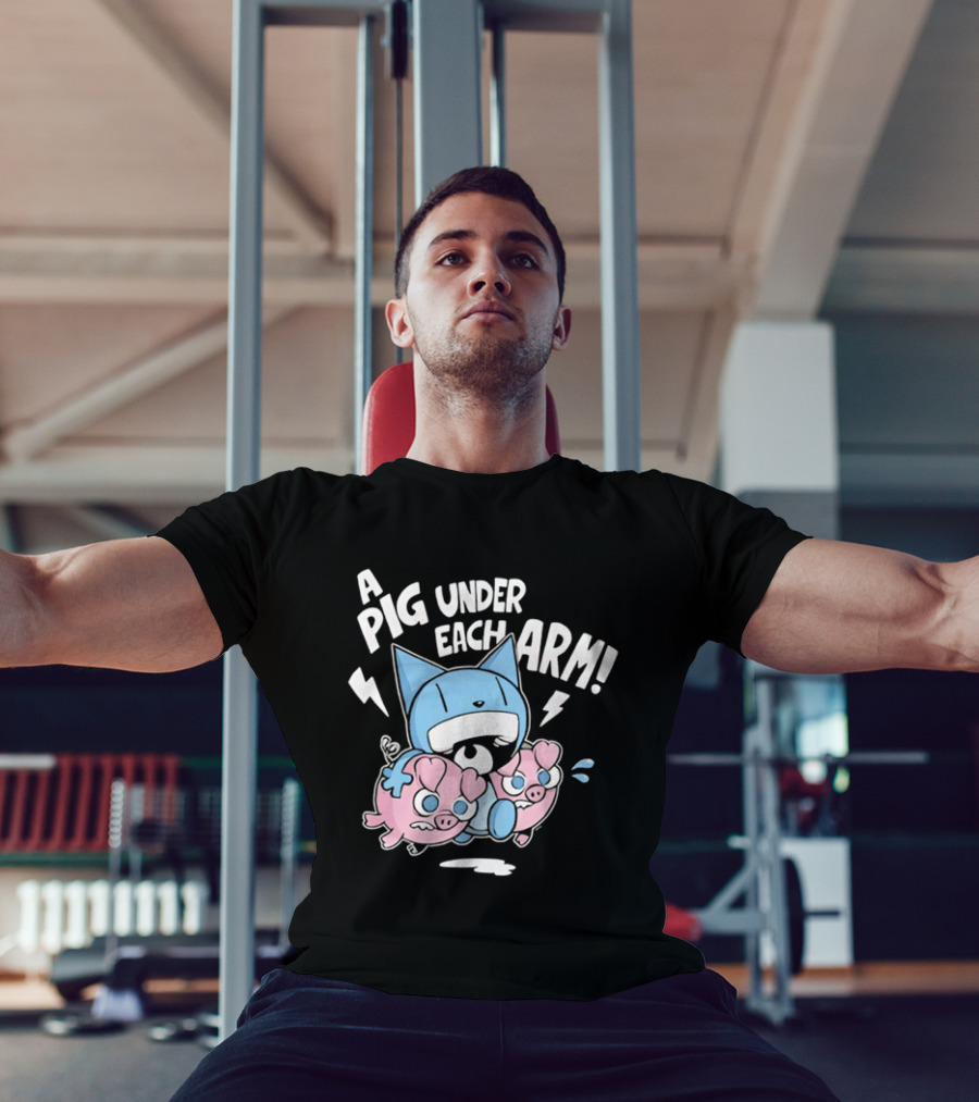 Looshkin A Pig Under Each Arm Funny Cartoon Cats And Pigs T-Shirt