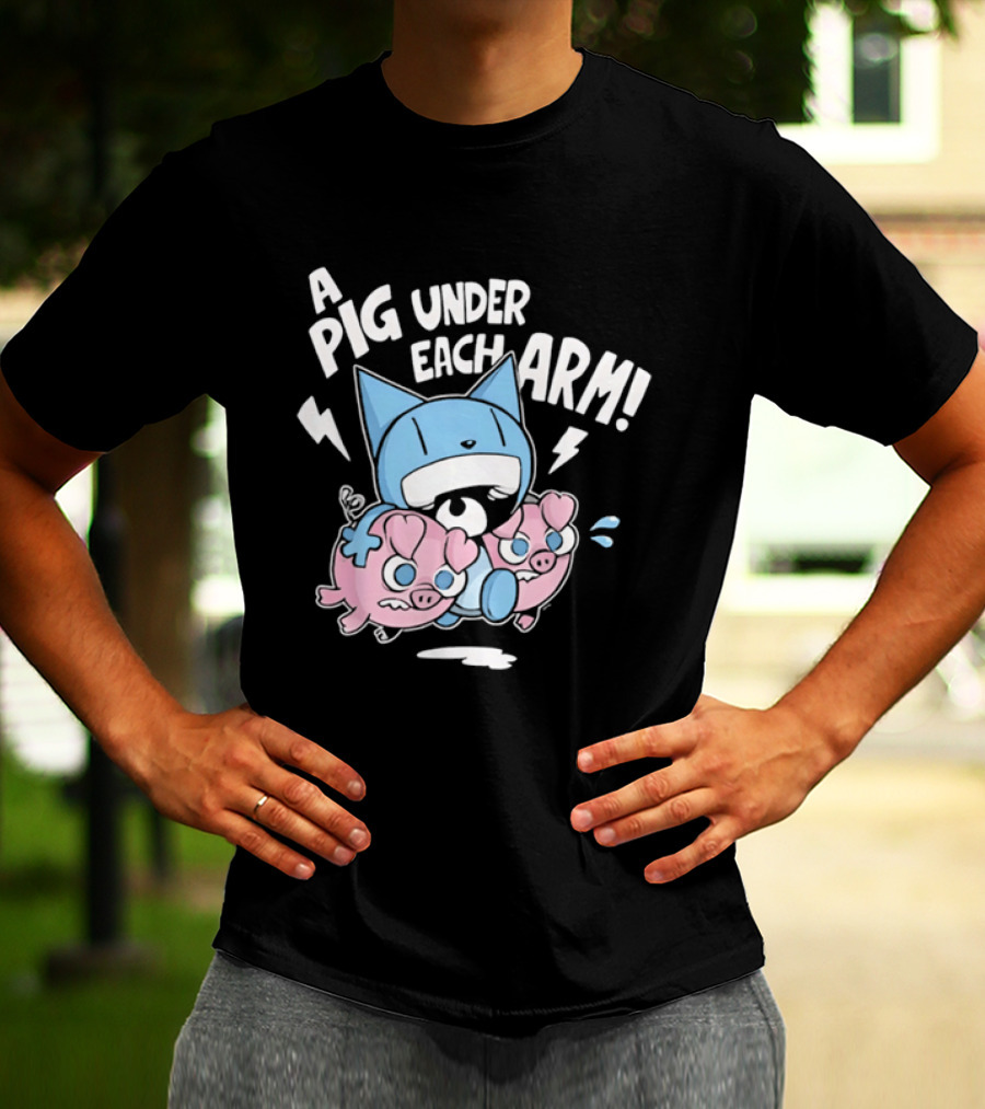 Looshkin A Pig Under Each Arm Funny Cartoon Cats And Pigs T-Shirt