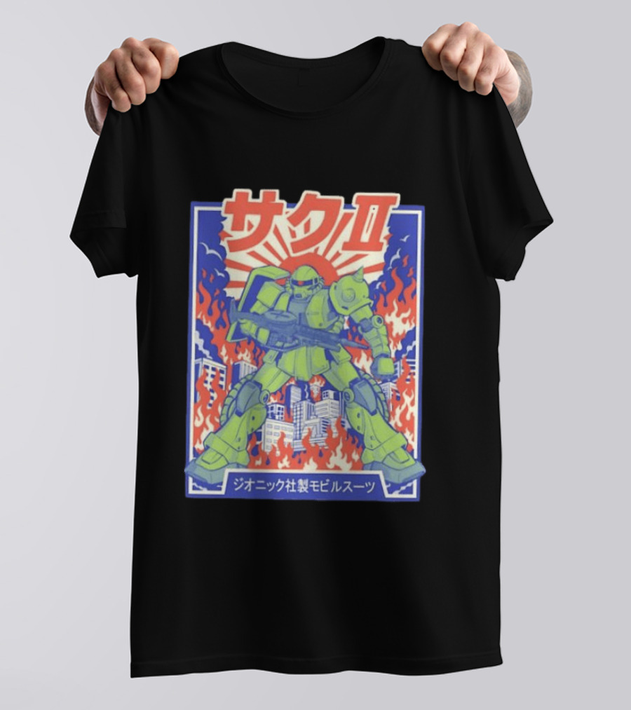 Zaku II Mobile Suit Gundam Zakuni Jionikku Shasei Mobiru Sūtsu T-Shirt