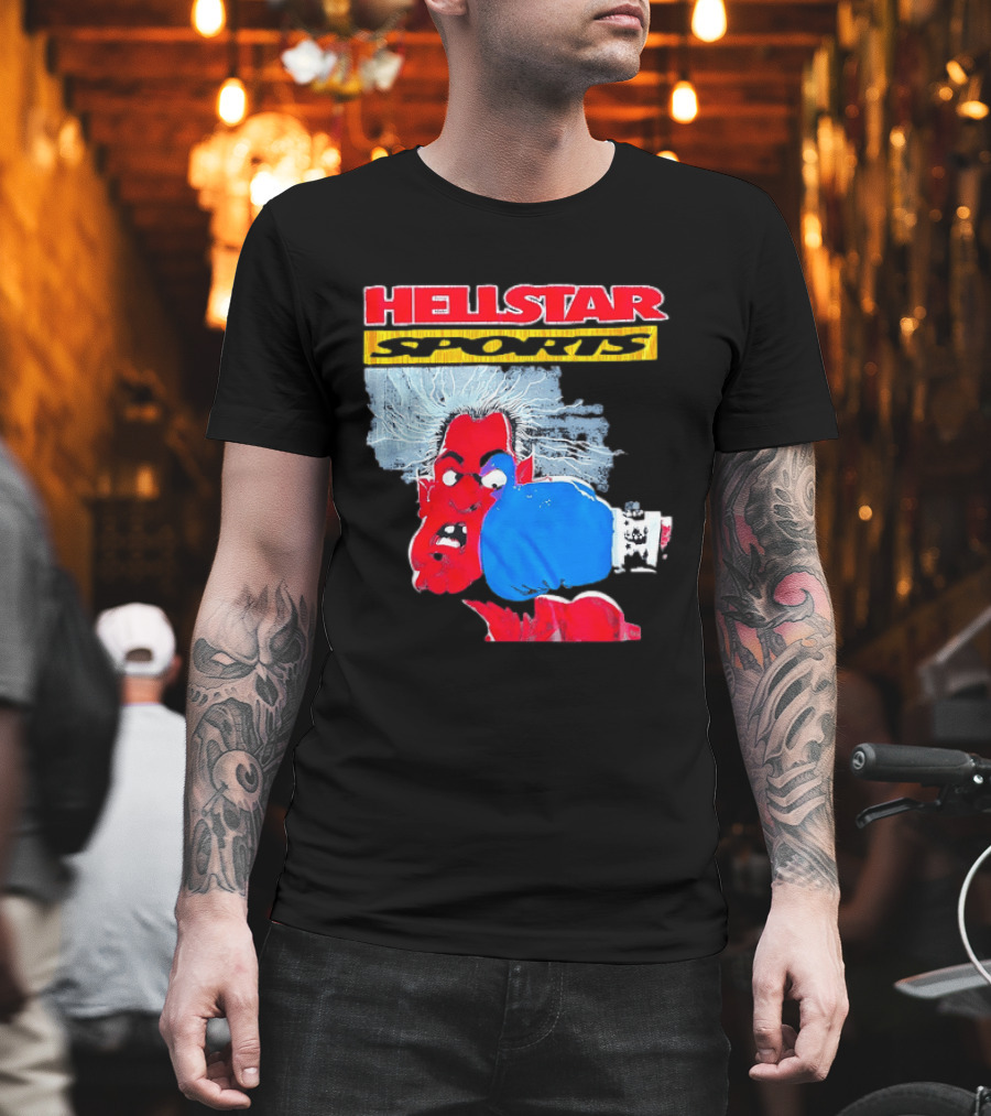 HELLSTAR SPORTS Punching Devil Cartoon Boxing Blue Glove T-Shirt