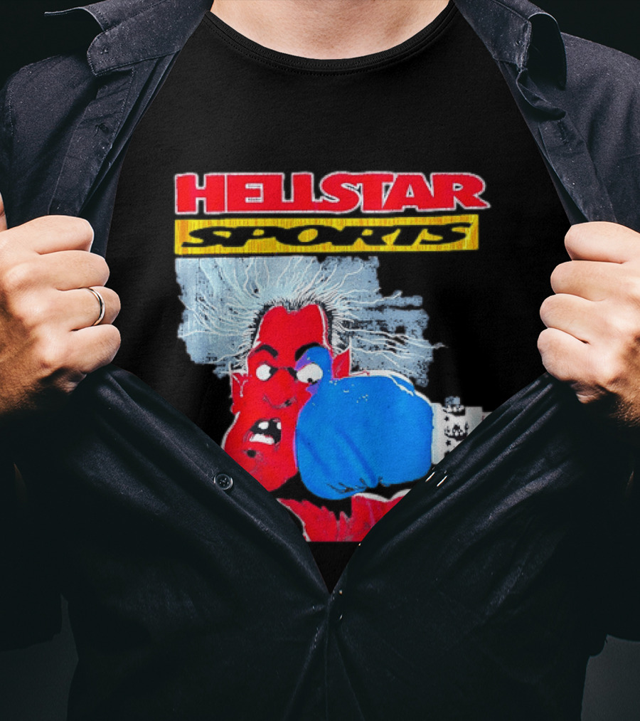 HELLSTAR SPORTS Punching Devil Cartoon Boxing Blue Glove T-Shirt