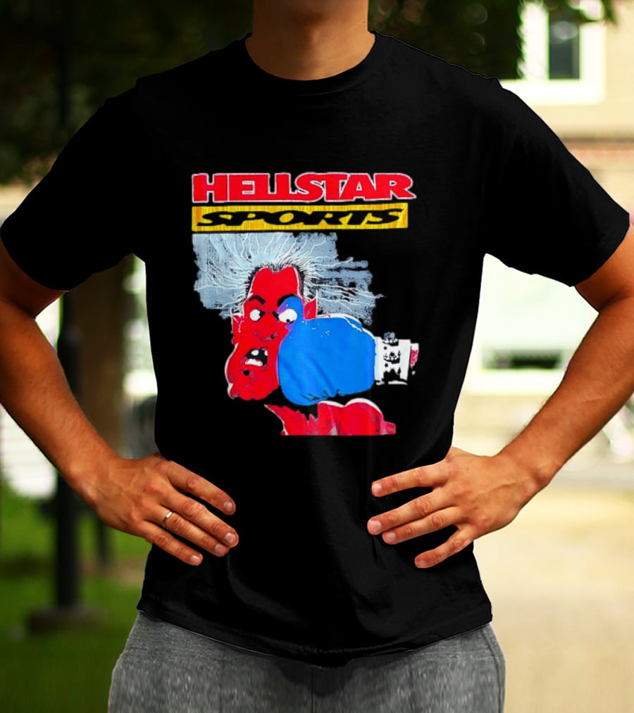 HELLSTAR SPORTS Punching Devil Cartoon Boxing Blue Glove T-Shirt