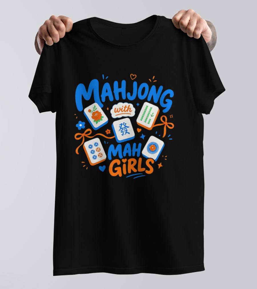Mahjong With Mah Girls Flower And Bamboo Tiles Game Night T-Shirt