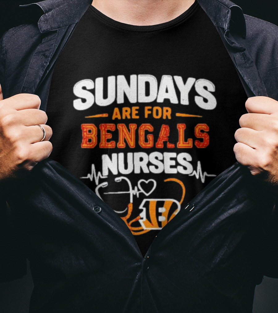 Sundays Are For Bengals Nurses Football Heartbeat Stethoscope 18 T-Shirt