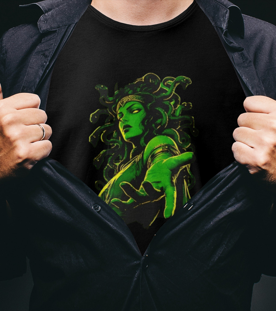 Medusa Mythology You Won't Feel A Thing Green Aura Serpent Hair T-Shirt