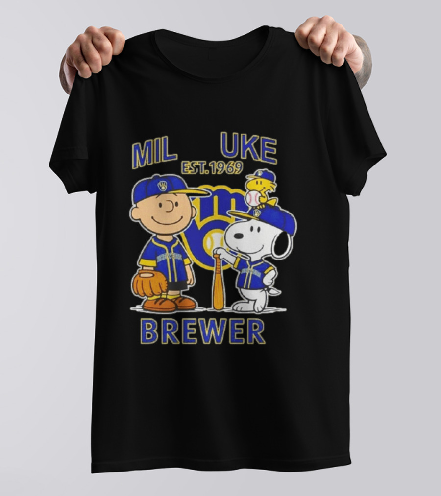 Charlie Brown Snoopy Brewers Milwaukee Est 1969 Baseball T-Shirt