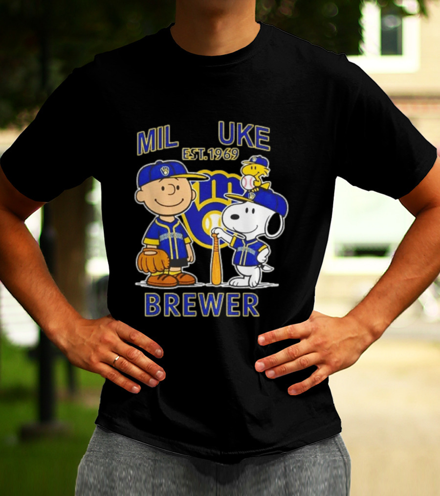 Charlie Brown Snoopy Brewers Milwaukee Est 1969 Baseball T-Shirt