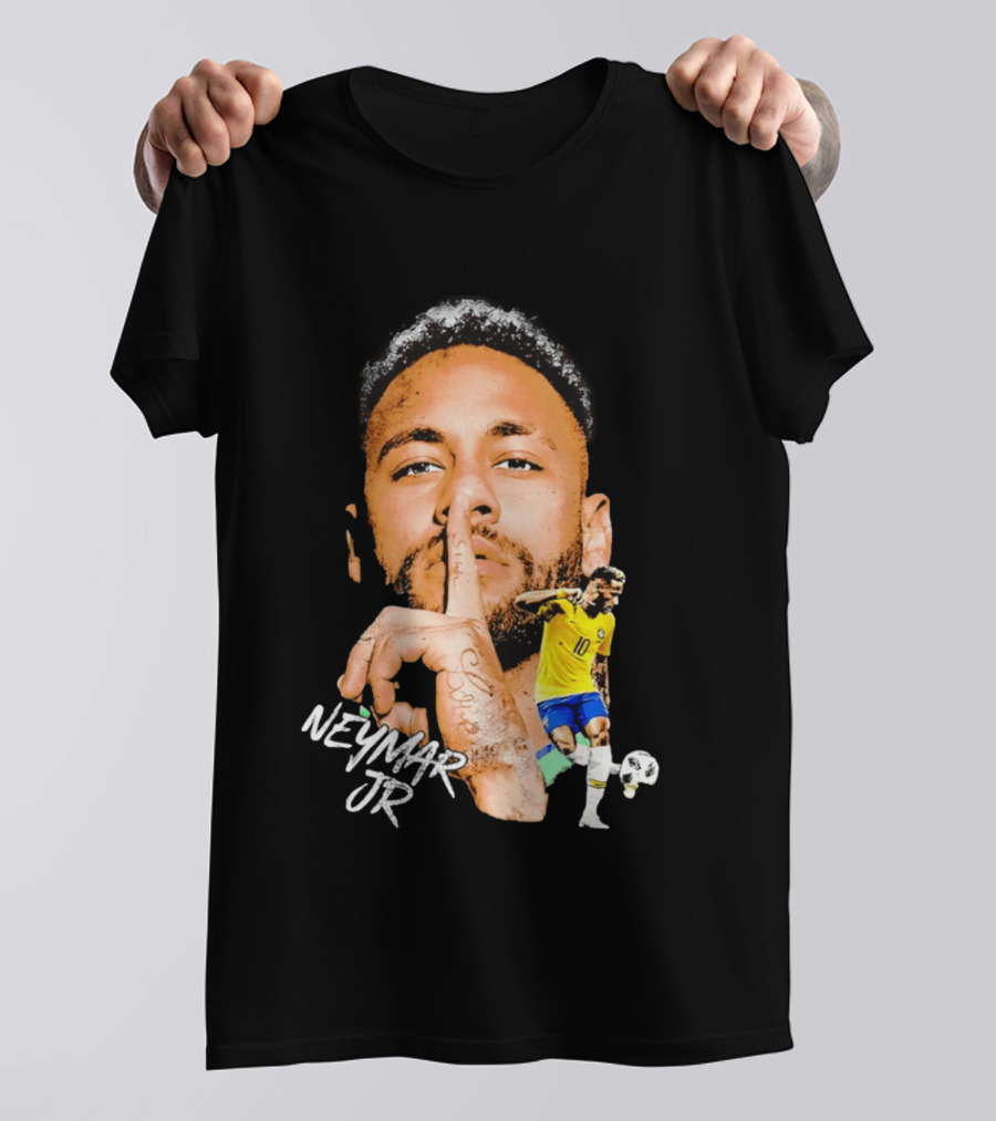 Neymar Jr Brazil National Team Shhh Soccer Collage T-Shirt