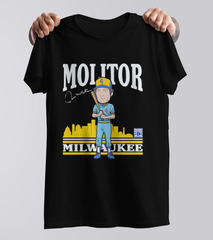 Paul Molitor Milwaukee Brewers Hall Of Fame 4 Caricature City Skyline T-Shirt