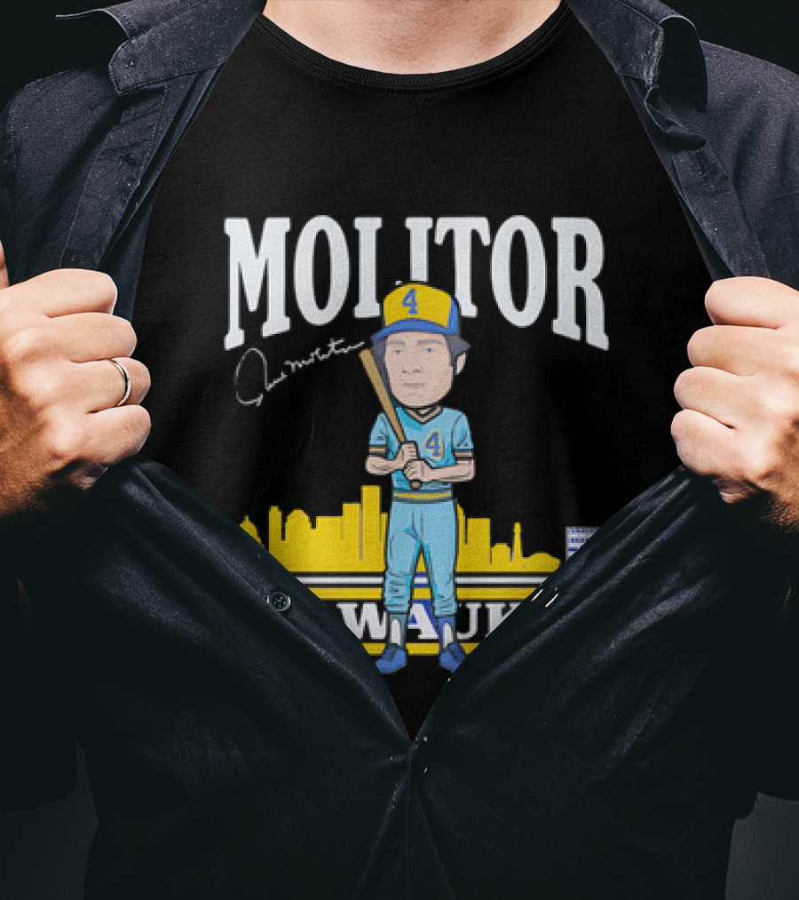 Paul Molitor Milwaukee Brewers Hall Of Fame 4 Caricature City Skyline T-Shirt