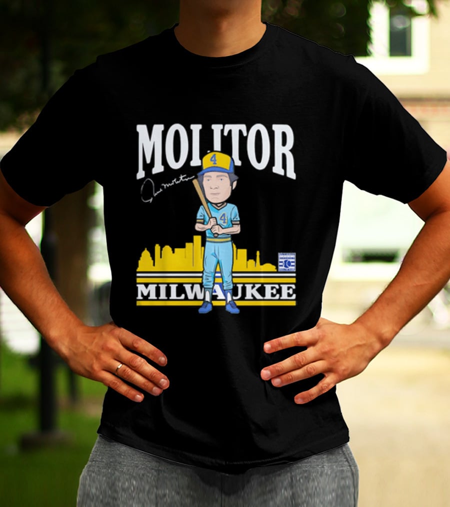Paul Molitor Milwaukee Brewers Hall Of Fame 4 Caricature City Skyline T-Shirt