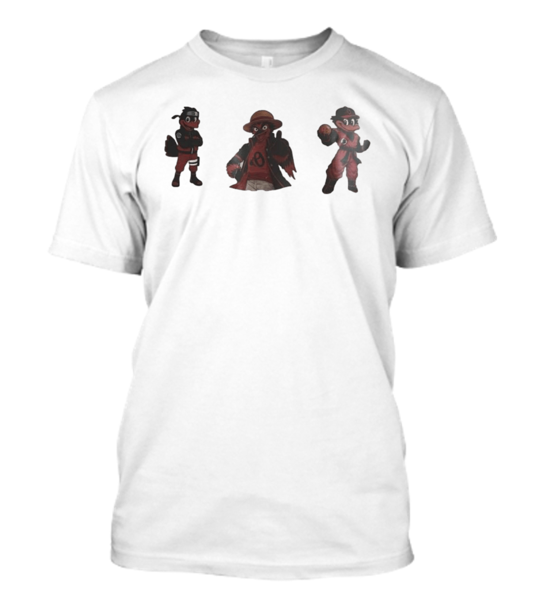 Baltimore Orioles Naruto Uzumaki One Piece Dragon Ball Crossover Characters T-Shirt