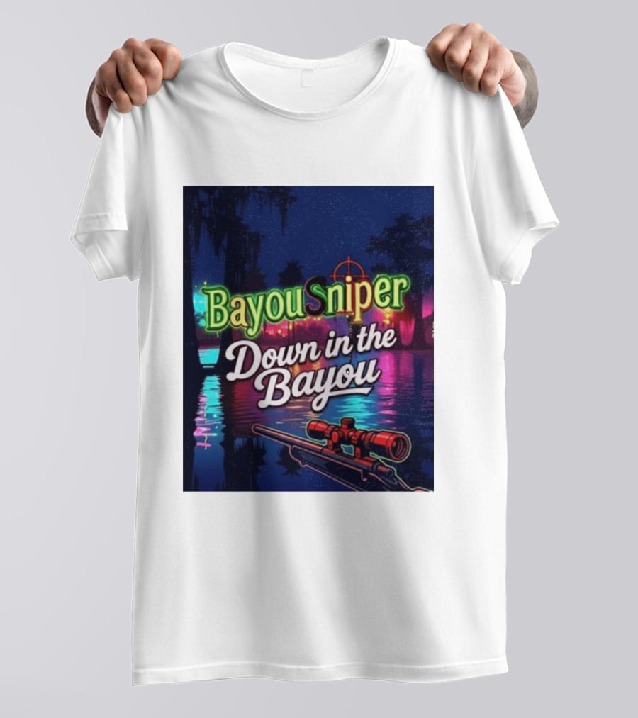 Bayou Sniper Down In The Bayou Retro Night Scene T-Shirt