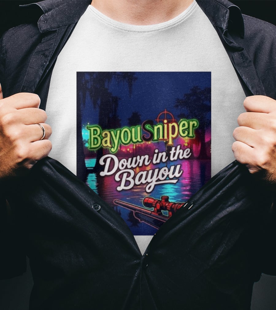 Bayou Sniper Down In The Bayou Retro Night Scene T-Shirt