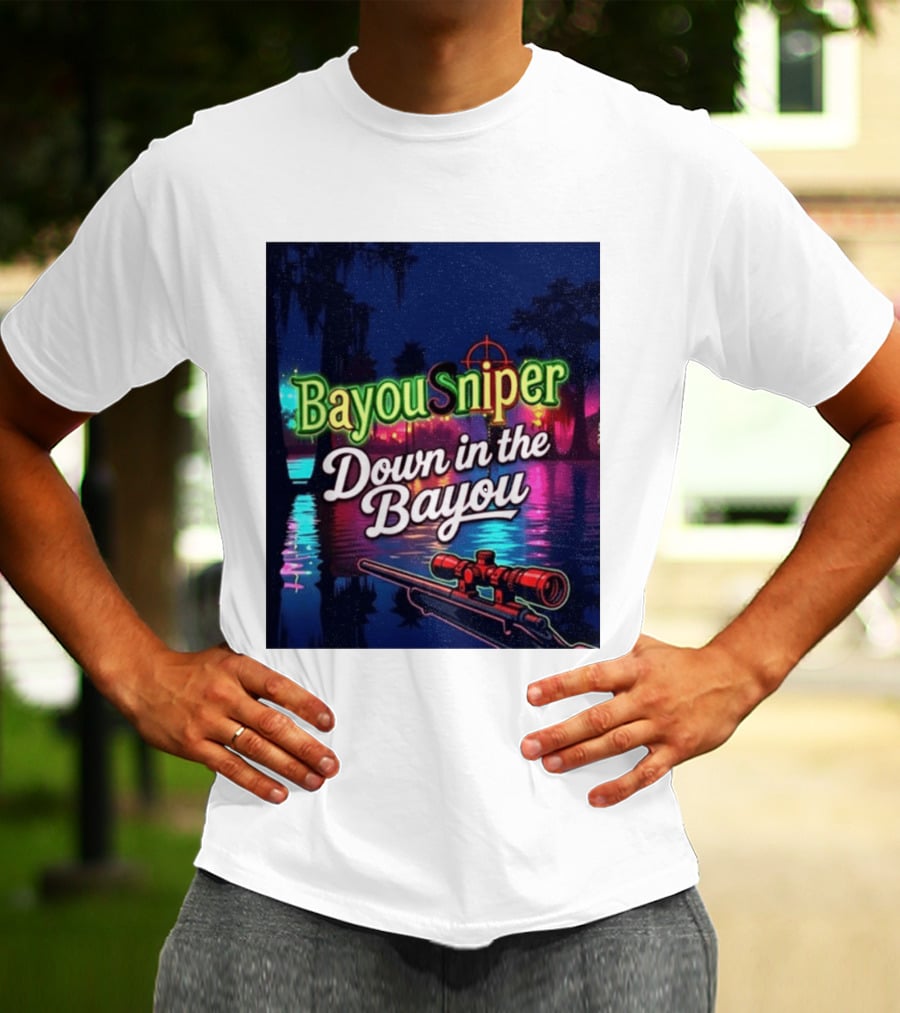 Bayou Sniper Down In The Bayou Retro Night Scene T-Shirt