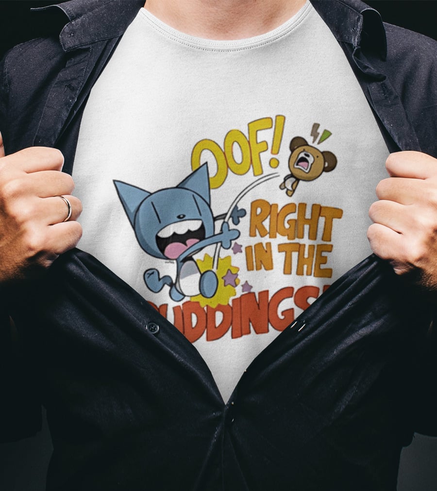 Looshkin Oof Right In The Puddings Funny Cat And Bear Cartoon Humor T-Shirt